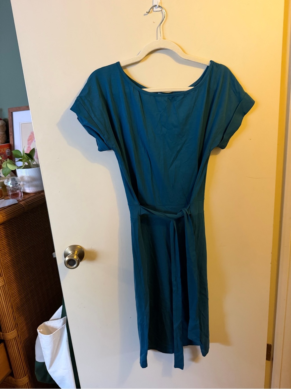 Women's Teal Midi Dress with Self-Tie Waist